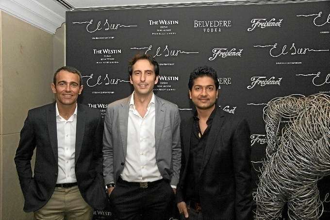 Manuel Ayas, Antonio González y  Kunal Lahori, promotores del restaurante El Sur.