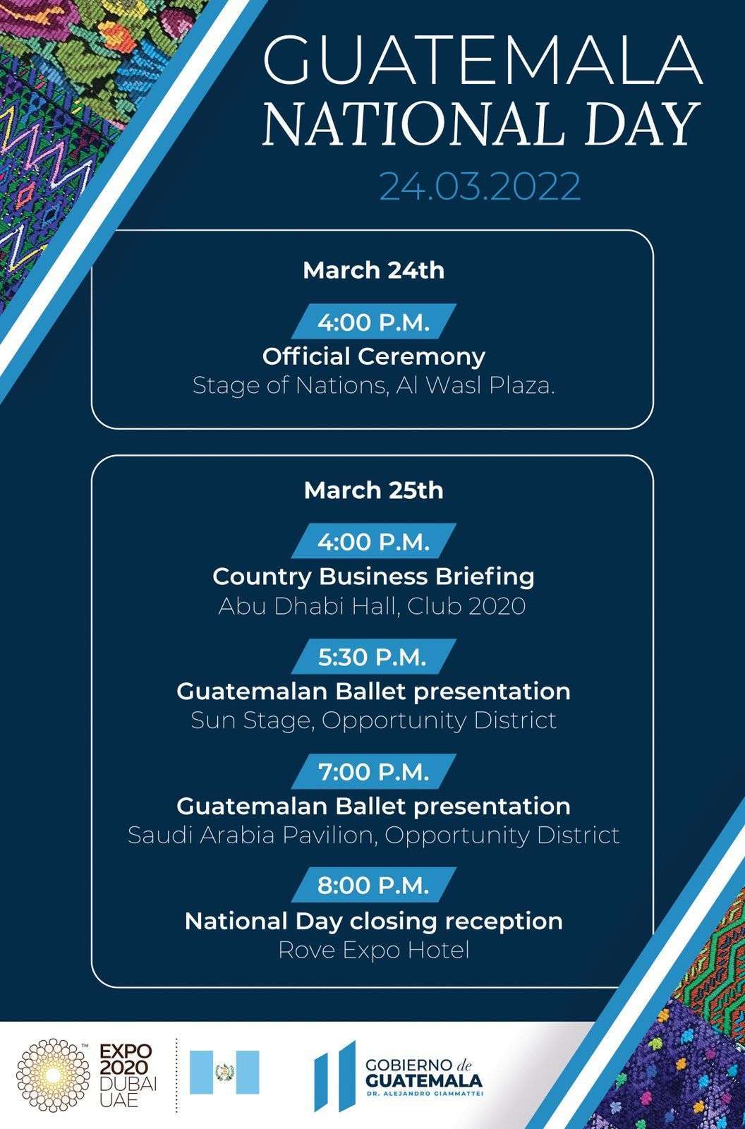 Programa del Día de Honor de Guatemala en Expo Dubai.