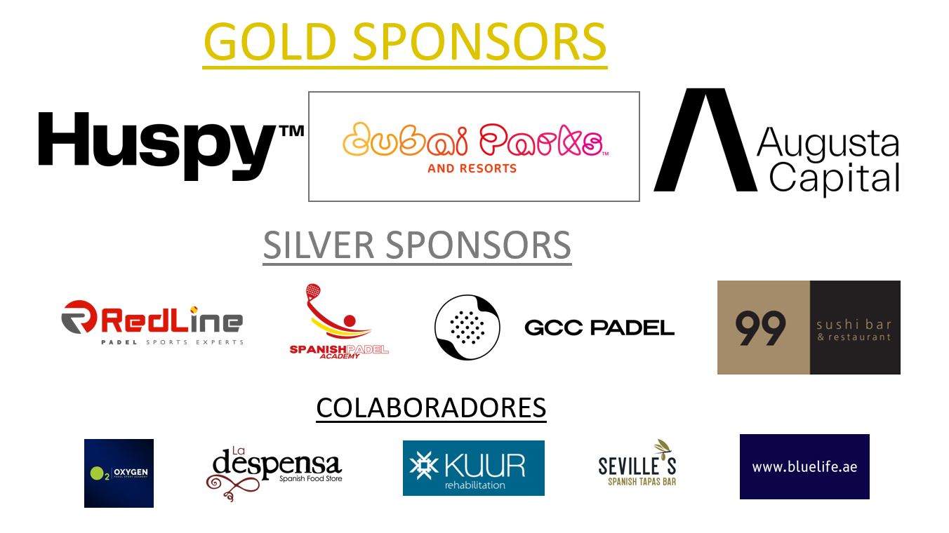 Patrocinadores del X Aniversario Torneo de Pádel Spanish Society Dubai.