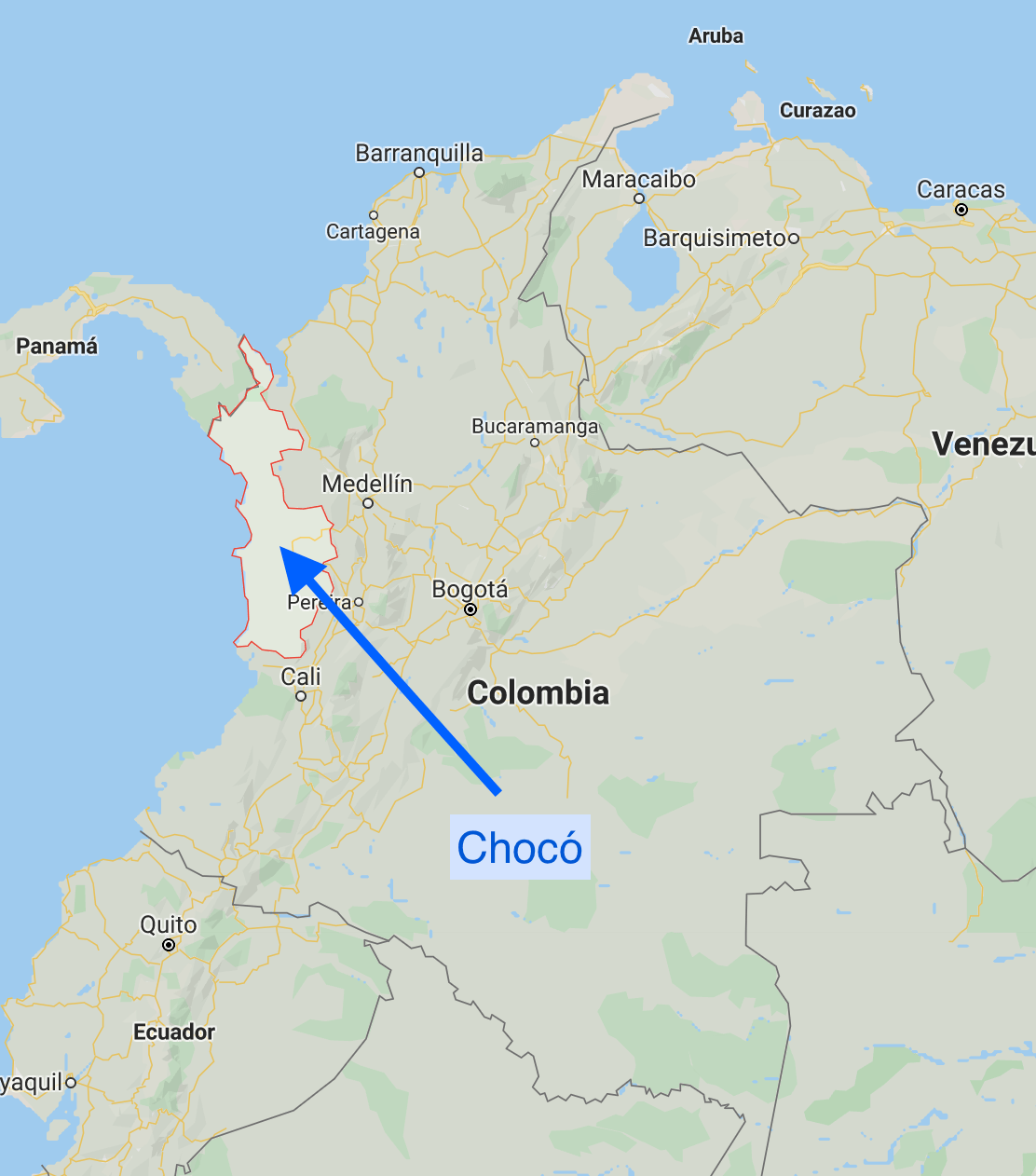 Ubicación geográfica del Departamento colombiano del Chocó.