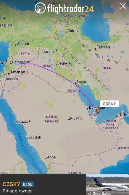Seguimiento vuelo privado desde Siria. (Flightradar24)