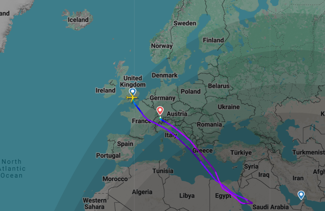 Trayectoria del BA 109 de este sábado. (Fligthradar24)