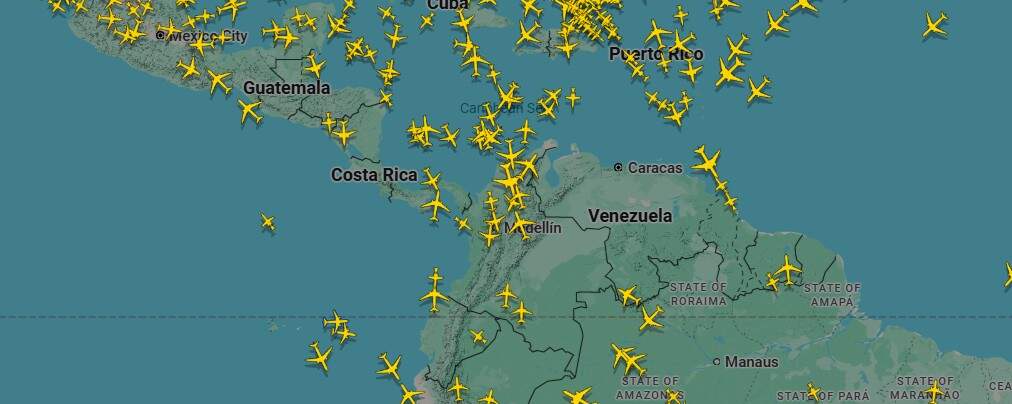 Las aerolíneas evitan el tráfico aéreo sobre Venezuela. (Flightradar24)