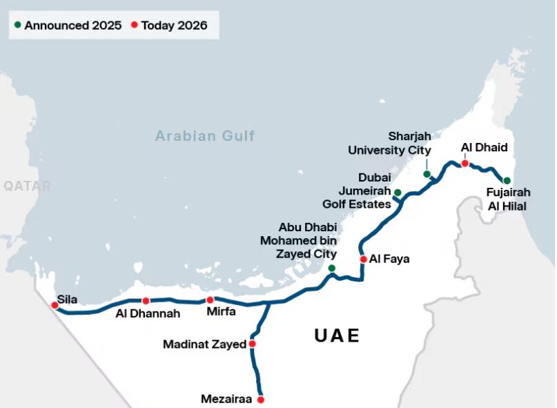 Rutas de Etihad Rail. (Fuente externa)