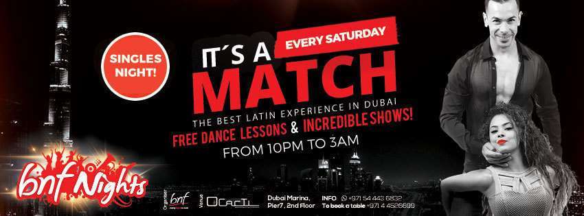 Flyer fiesta de solteros de bnf en Dubai