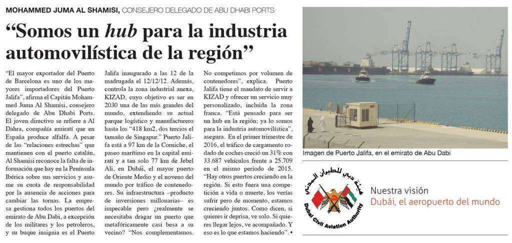 El suplemento informa en la página 8 sobre Abu Dhabi Ports.