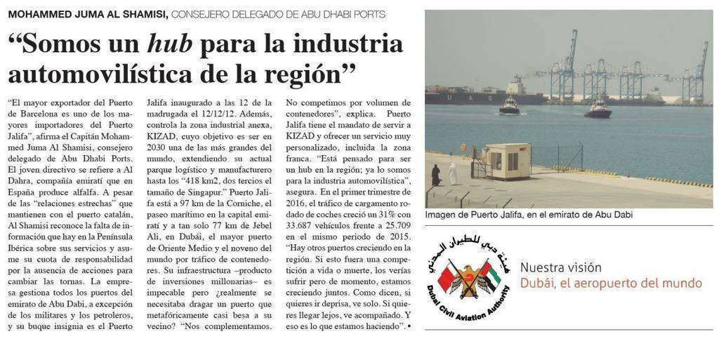 El suplemento informa en la página 8 sobre Abu Dhabi Ports.