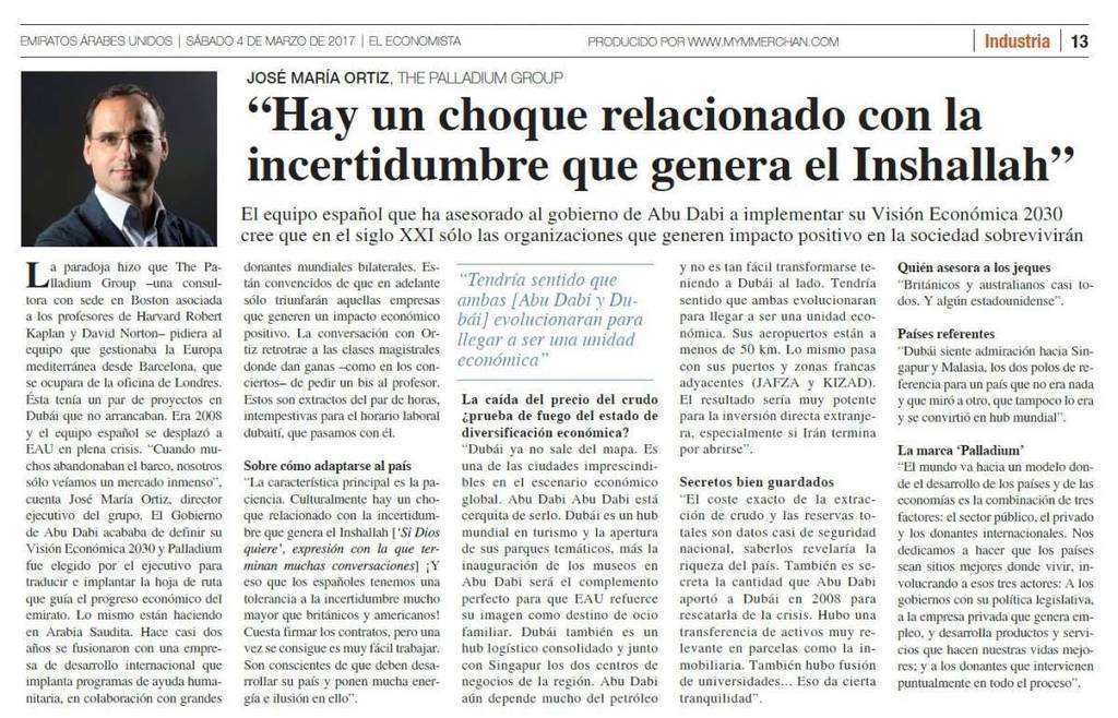 Entrevista a José María Ruiz en la tercera parte del suplemento 'Emiratos Árabes, el centro de la Nueva Ruta de la Seda'