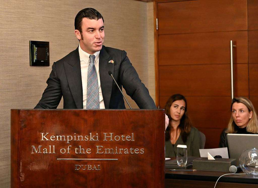 Guillermo Cobelo, presidente de la Cámara de Comercio de España en EAU, durante su intervención. (EL CORREO) Guillermo Cobelo, presidente de la Cámara de Comercio de España en EAU, durante su intervención. (EL CORREO)