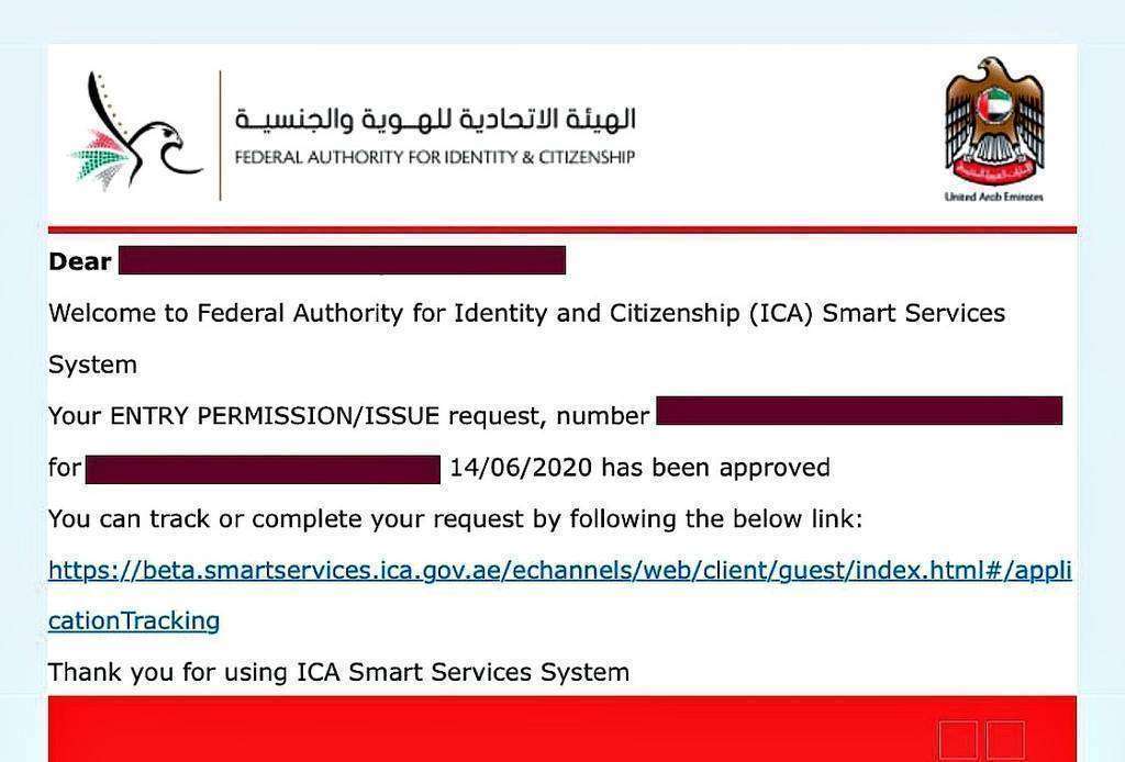 Aprobación de la Federal Authority for Identity and Citizenship para el regreso a Emiratos Árabes de un residente.