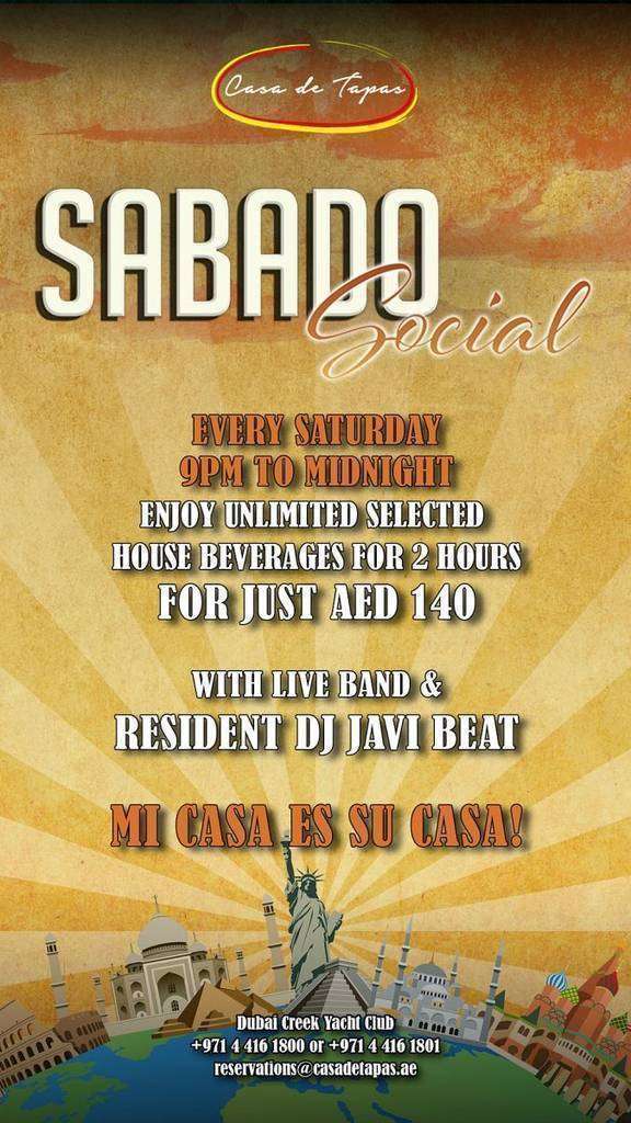 Flyer Sábado Social en Casa de Tapas Dubai