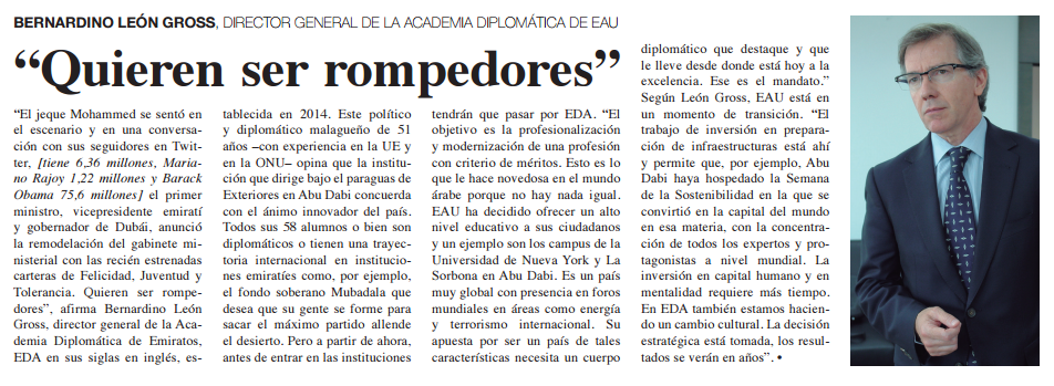 Contenido del suplemento protagonizado por el diplomático español Bernardino León.