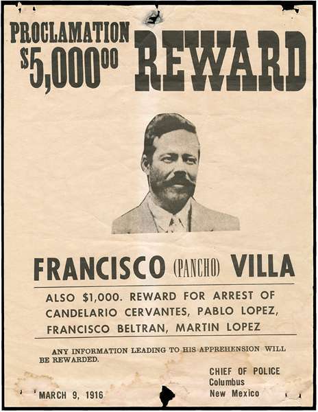 Cartel de busca y captura de Pancho Villa difundido por Estados Unidos en marzo de 1916. Cartel de busca y captura de Pancho Villa difundido por Estados Unidos en marzo de 1916.
