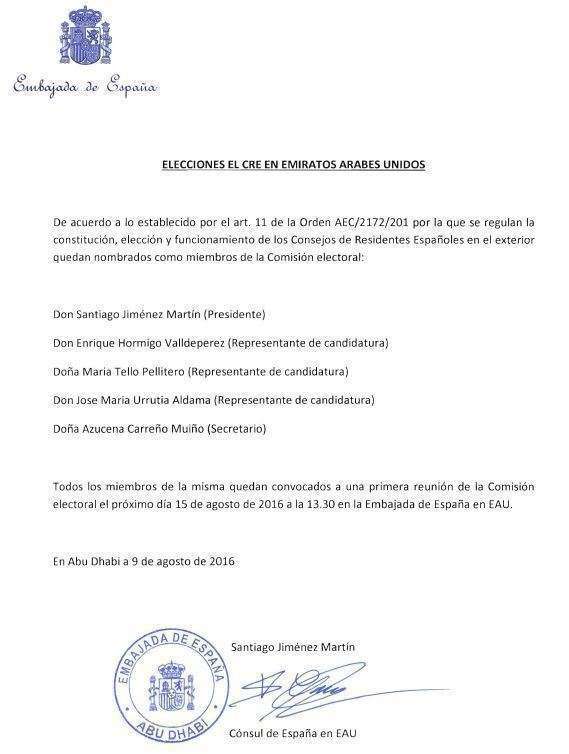 Documento que acredita la constitución de la Comisión Electoral y la convocatoria de su primera reunión. Documento que acredita la constitución de la Comisión Electoral y la convocatoria de su primera reunión.