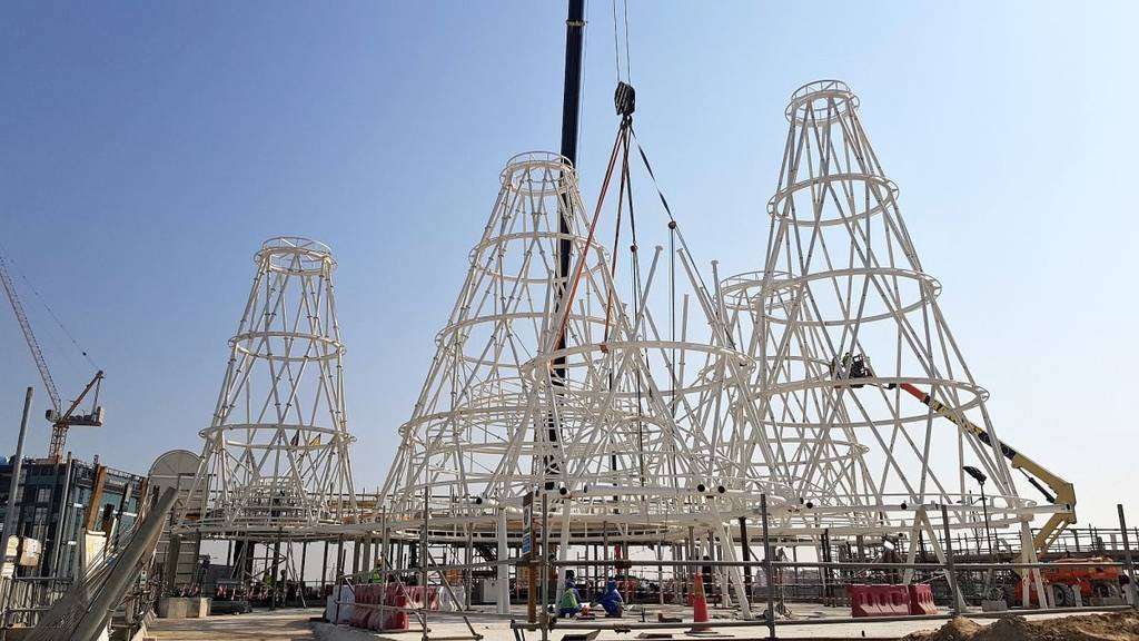 Perspectiva actual de la construcción del Pabellón de España en Expo Dubai. (EL CORREO)