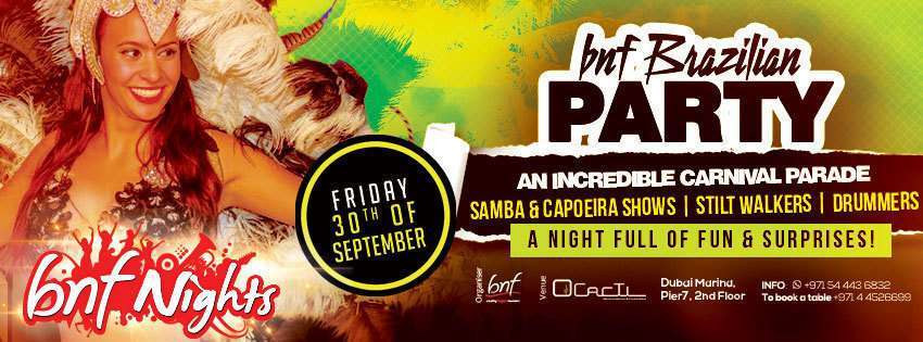 Flyer fiesta brasileña de bnf en Ocacti.