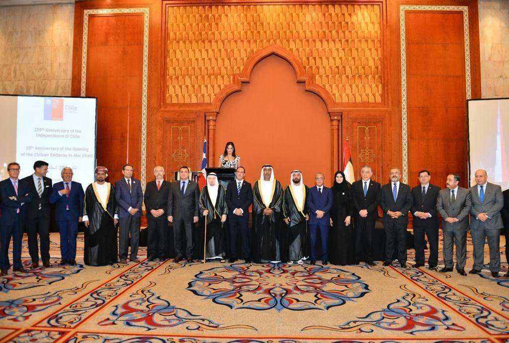 Acto protocolario del Día Nacional de Chile en EAU del embajador junto a autoridades locales y representantes diplomáticos. (Manaf K. Abbas / EL CORREO)