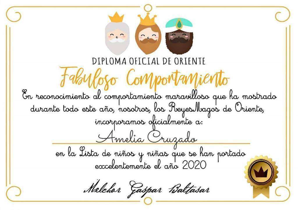 Diploma que recibirán los niños de Abu Dhabi de los Reyes Magos.