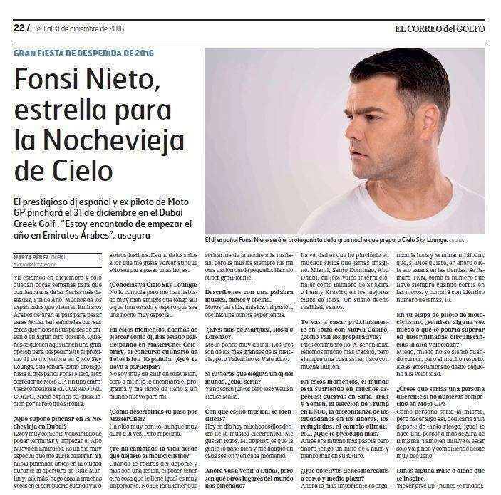 Entrevista a Fonsi Nieto en la edición impresa de EL CORREO DEL GOLFO.