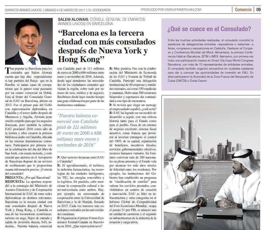 Entrevista a Salem Alowais en la tercera parte del suplemento 'Emiratos Árabes, el centro de la nueva Ruta de la Seda'.