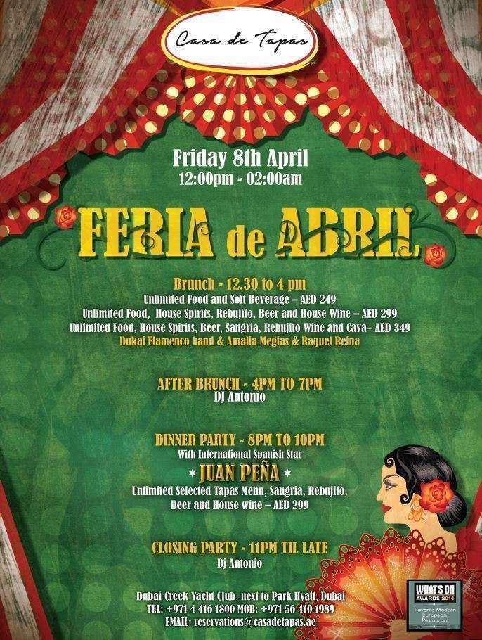 Flyer de la Feria de Abril en el restaurante Casa de Tapas de Dubai. Flyer de la Feria de Abril en el restaurante Casa de Tapas de Dubai.