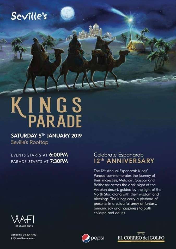 Flyer Cabalgata de Reyes Dubai 2019