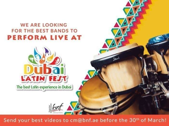 Flyer bandas locales en Dubai Latin Fest