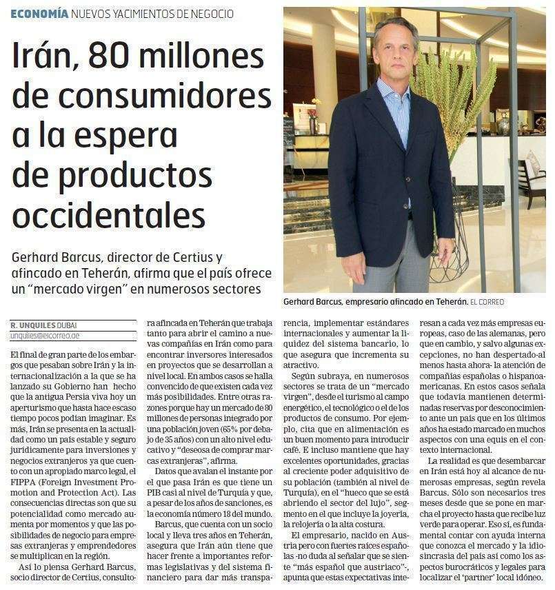 Información sobre el mercado de Irán en la edición impresa de EL CORREO DEL GOLFO.