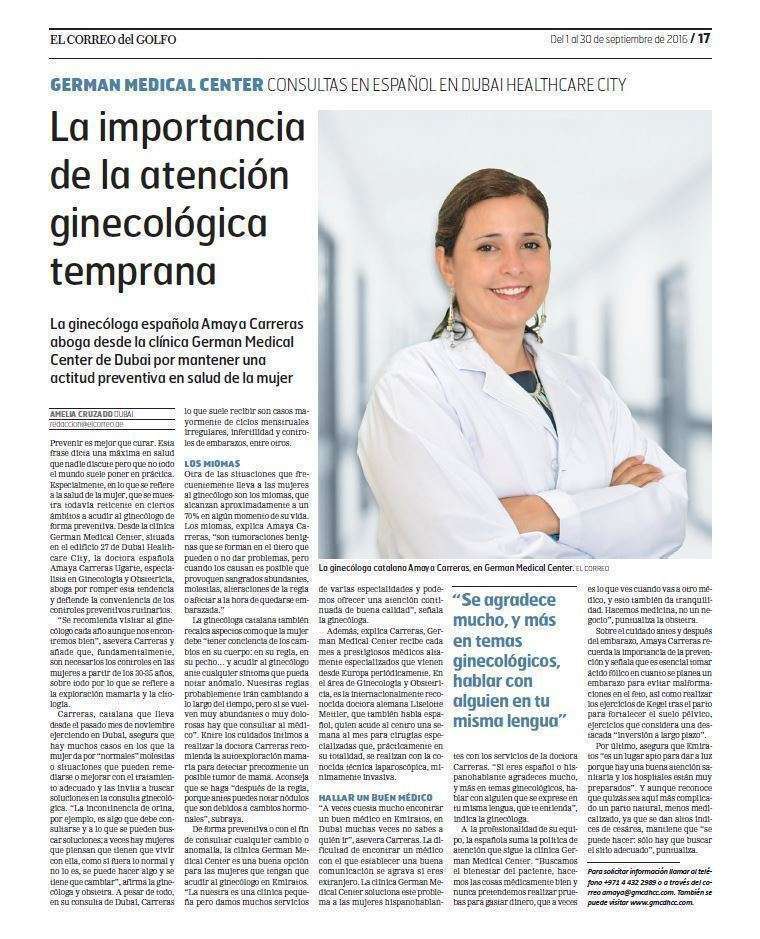 La ginecóloga Amaya Carreras, en las páginas de EL CORREO DEL GOLFO.