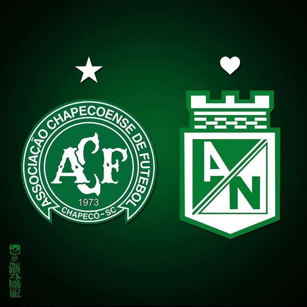 Escudos de Chapecoense y Atlético Nacional.