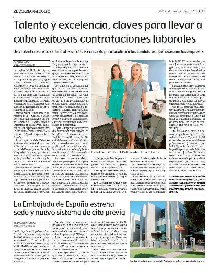 Página dedicada en la edición impresa de EL CORREO DEL GOLFO a Orist Talent.