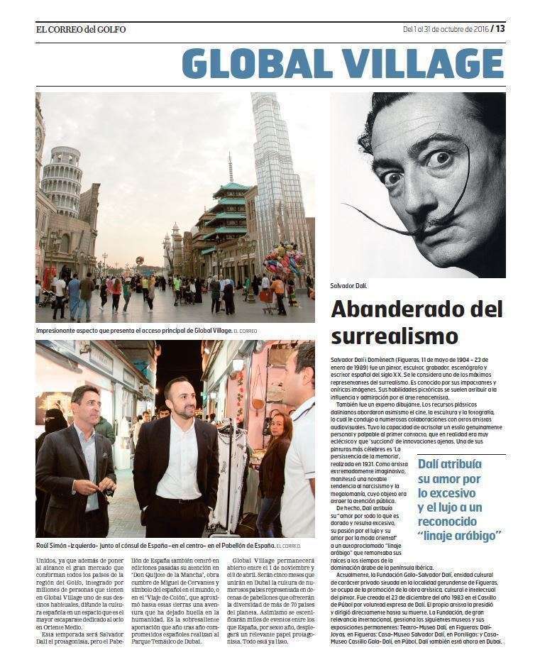 Información sobre el Pabellón de España en Global Village en las páginas de EL CORREO DEL GOLFO.