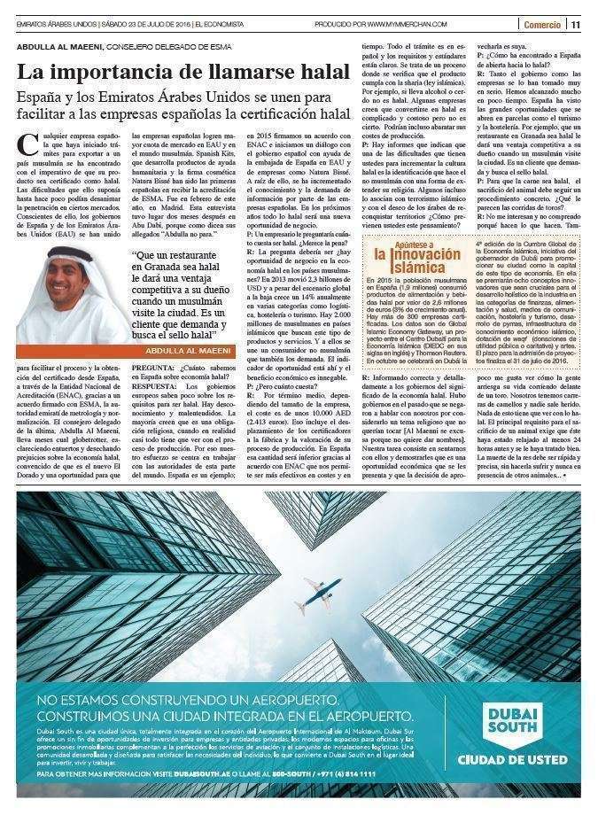 Abdulla Al Maeeni, consejero delegado de ESMA, protagoniza la página 11 del suplemento.