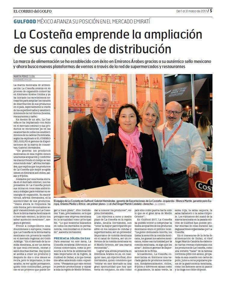 Página dedicada a La Costeña en la edición impresa de EL CORREO DEL GOLFO.