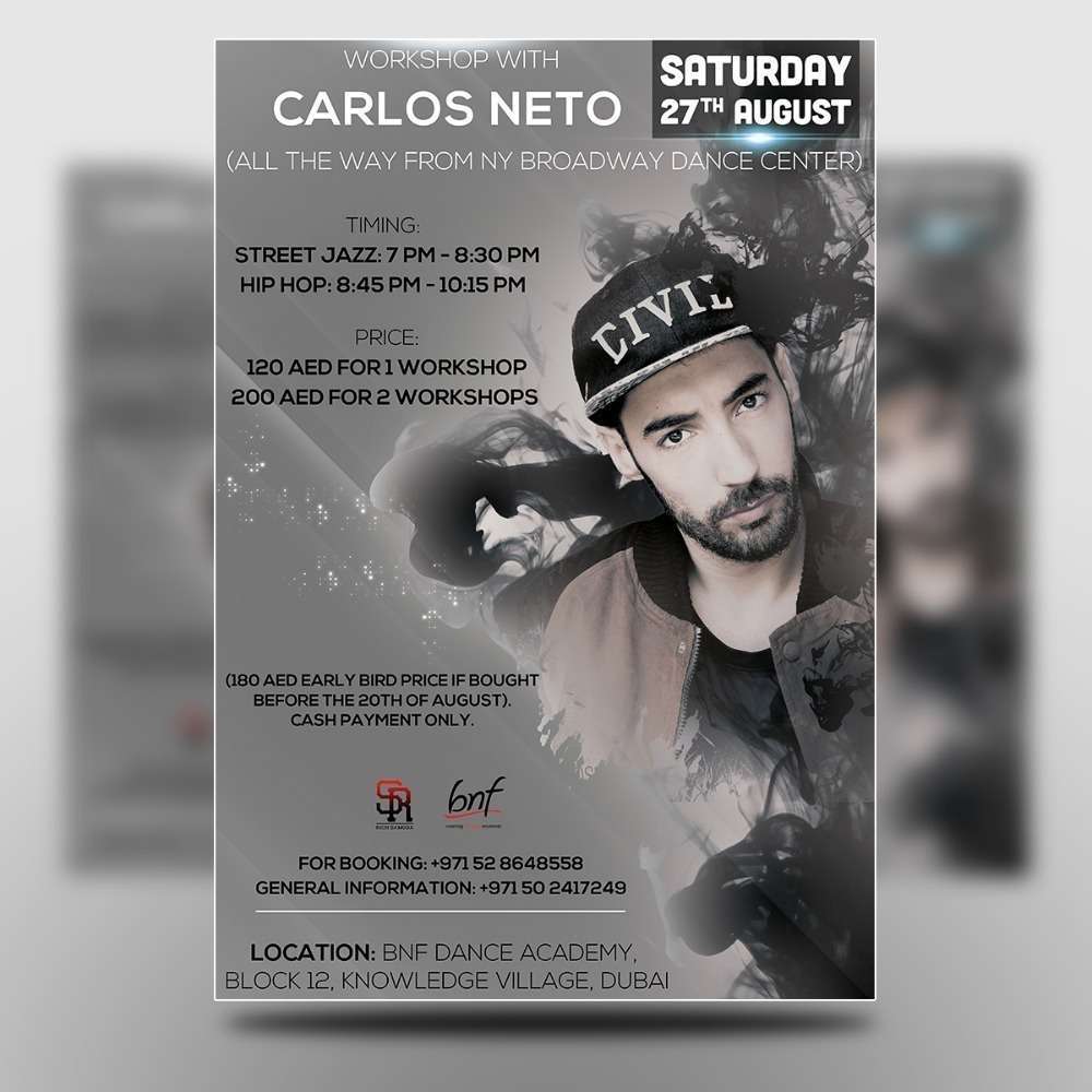 Flyer de Carlos Neto en Dubai.
