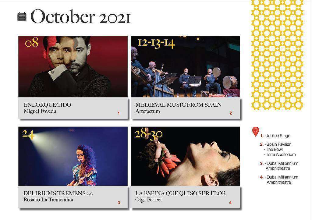 Programa artístico de España en Expo 2020 Dubai durante el mes octubre. Programa artístico de España en Expo 2020 Dubai durante el mes octubre.