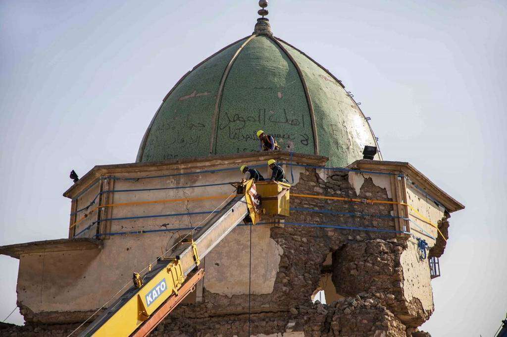 Reconstrucción de mezquita Al Nuri en Mosul con fondos de Emiratos Árabes Unidos. (WAM)