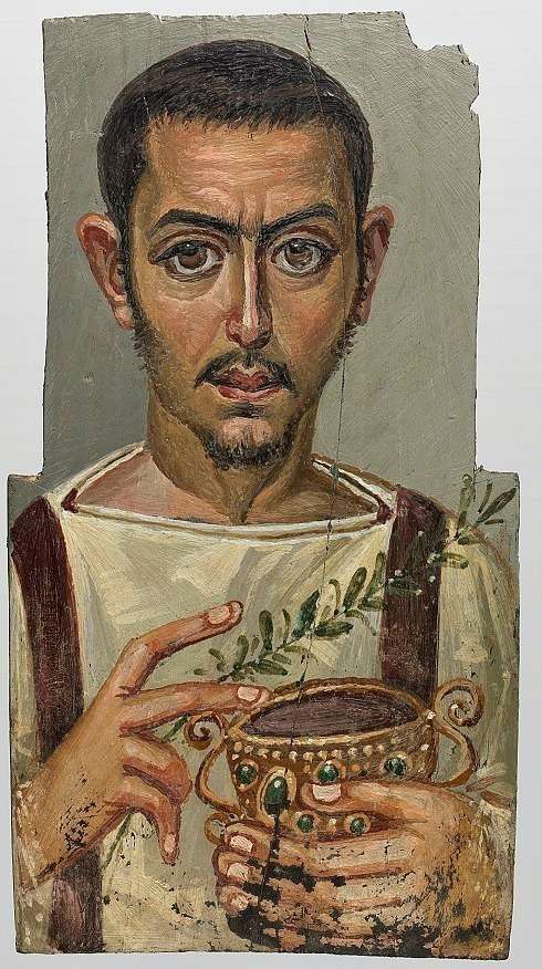 'Retrato funerario de un hombre con una copa' (225–50 d.C.).