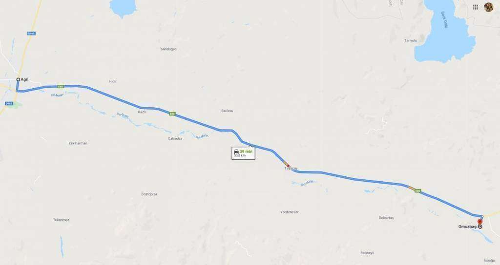 Tramo en paralelo al río Murat en Turquía de la ruta Huelva-Emiratos Árabes. (Google Maps)