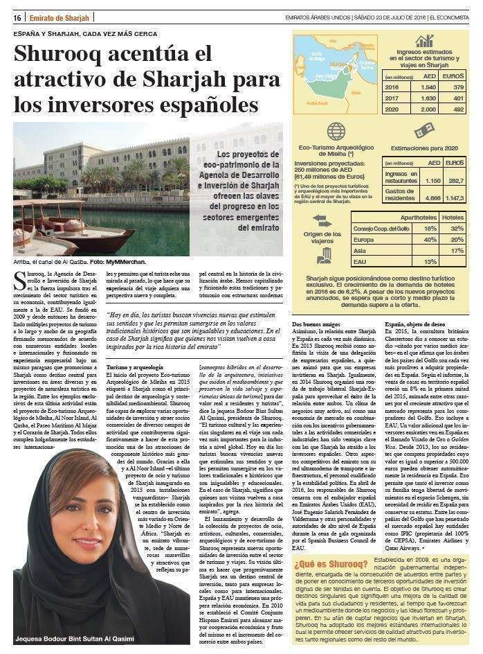 La Agencia de Desarrollo e Inversión de Sharjah protagoniza la página 16 del suplemento.