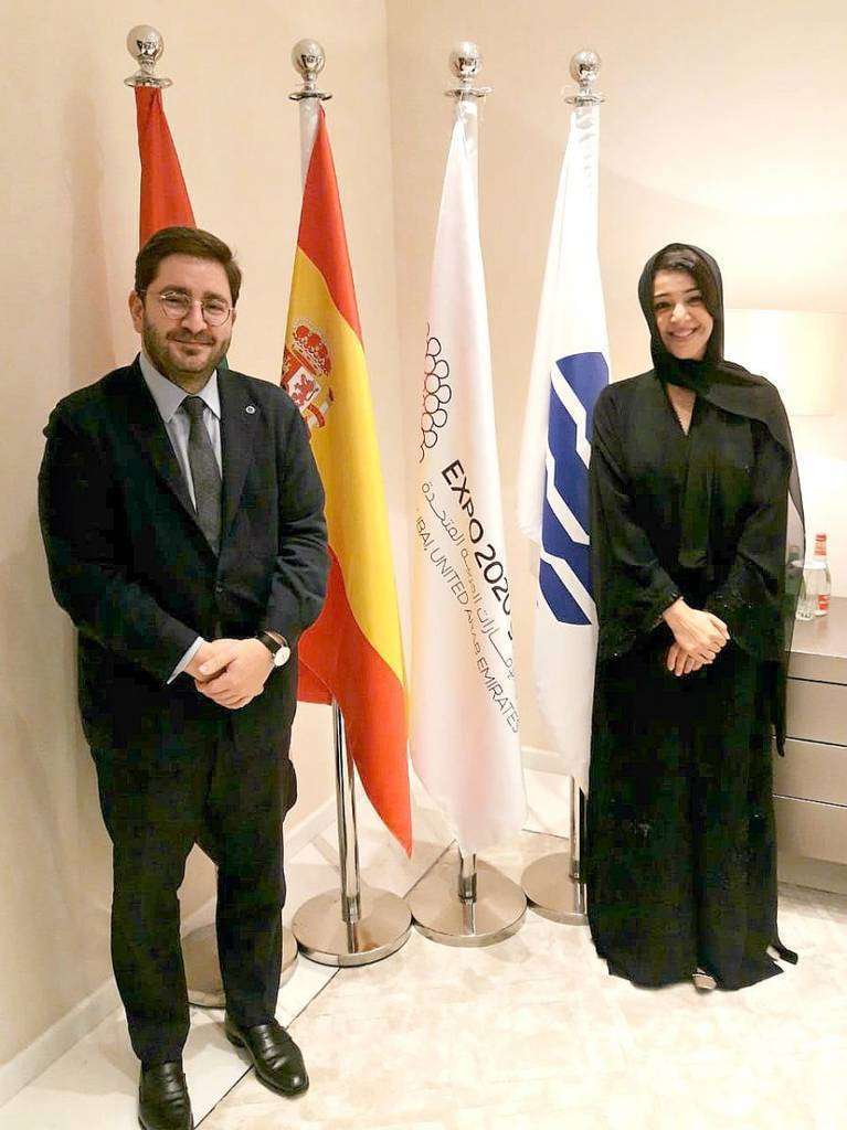 Manuel Muñiz, secretario de Estado de España Global, junto a Reem Al Hashimy, ministra de Cooperación Internacional y directora general de Expo 2020 Dubai. (Embajada de España) Manuel Muñiz, secretario de Estado de España Global, junto a Reem Al Hashimy, ministra de Cooperación Internacional y directora general de Expo 2020 Dubai. (Embajada de España)