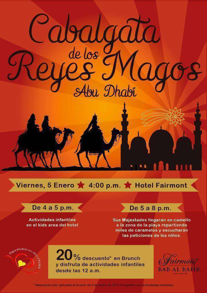 Flyer Cabaltata de Reyes Magos 2018 en Abu Dhabi.